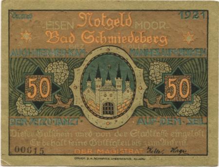 Schmiedeberg (Bad) - Stadt - 1921 - 50 Pfennig 