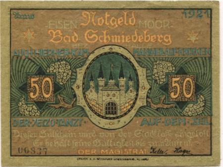 Schmiedeberg (Bad) - Stadt - 1921 - 50 Pfennig 