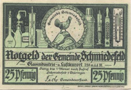 Schmiedefeld (heute: Suhl) - Gemeinde - -- - 25 Pfennig 