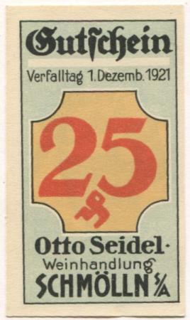 Schmölln - Seidel, Otto, Weinhandlung - - 1.12.1921 - 25 Pfennig 