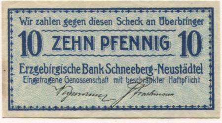 Schneeberg-Neustädtel - Erzgebirgische Bank EGmbH - -- 10 Pfennig 