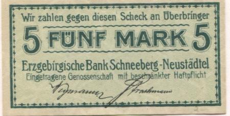 Schneeberg-Neustädtel - Erzgebirgische Bank EGmbH - -- 5 Mark 