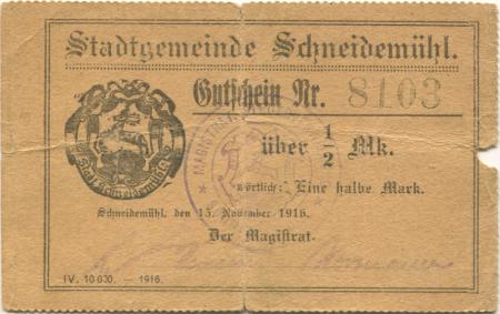 Schneidemühl (heute: PL-Pila) - Stadt - 15.11.1916 - 1.10.1917 - 1/2 Mark 