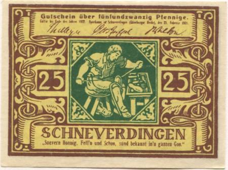 Schneverdingen - Sparkasse - 25.2.1921 - Ende 1922 - 25 Pfennig 