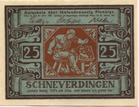 Schneverdingen - Sparkasse - 25.2.1921 - Ende 1922 - 25 Pfennig 