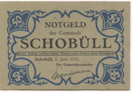 Schobüll (heute: Husum) - Gemeinde - 1.6.1921 - 50 Pfennig 