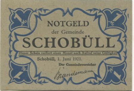 Schobüll (heute: Husum) - Gemeinde - 1.6.1921 - 1 Mark 
