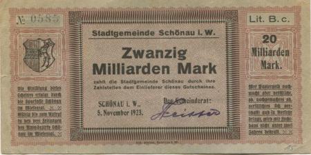 Schönau - Stadt - 5.11.1923 - 20 Milliarden Mark 