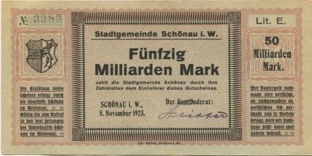 Schönau - Stadt - 5.11.1923 - 50 Milliarden Mark 