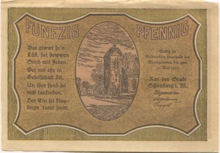 Schönberg - Stadt - - 31.5.1922 - 50 Pfennig 