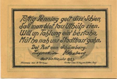Schönberg - Stadt - - 1.1.1923 - 50 Pfennig 