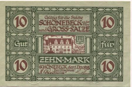 Schönebeck und Groß-Salze - Städte - 1.12.1918 - 1.2.1919 - 10 Mark 