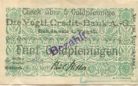 Schöneck - Ritter, Paul, Streich-Instrumenten-Fabrik - 8.11.1923 - 5 Gold-Pfennig 