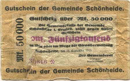 Schönheide - Gemeinde - 12.9.1923 - 50000 Mark 
