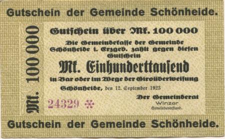 Schönheide - Gemeinde - 12.9.1923 - 100000 Mark 
