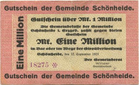 Schönheide - Gemeinde - 12.9.1923 - 1 Million Mark 