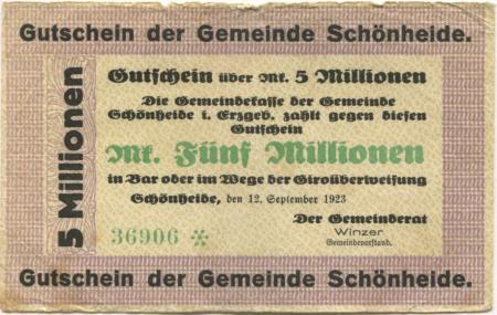 Schönheide - Gemeinde - 12.9.1923 - 5 Millionen Mark 
