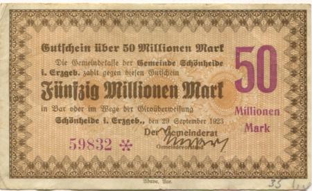 Schönheide - Gemeinde - 29.9.1923 - 50 Millionen Mark 