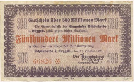 Schönheide - Gemeinde - 12.10.1923 - 500 Millionen Mark 