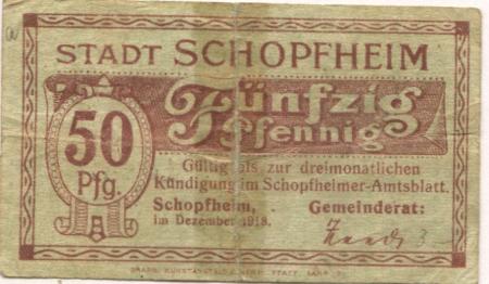 Schopfheim - Stadt - Dezember 1918 - 50 Pfennig 