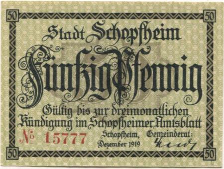 Schopfheim - Stadt - Dezember 1919 - 50 Pfennig 