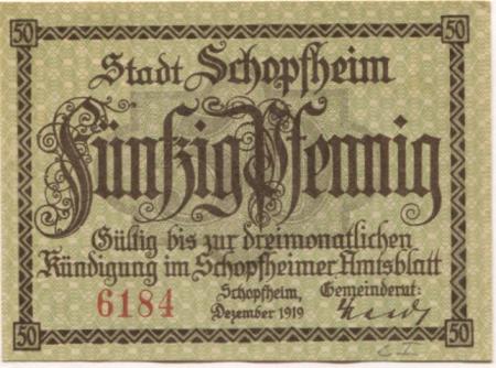 Schopfheim - Stadt - Dezember 1919 - 50 Pfennig 