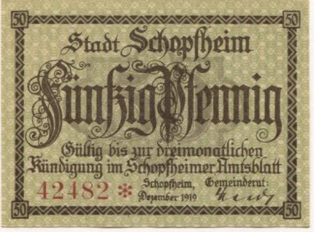 Schopfheim - Stadt - Dezember 1919 - 50 Pfennig 