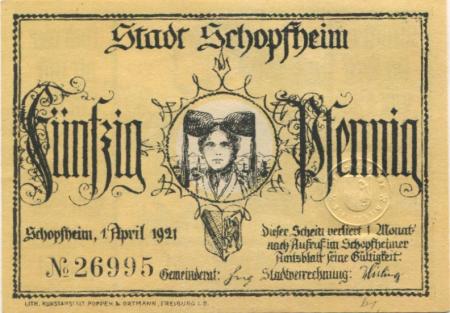 Schopfheim - Stadt - 1.4.1921 - 50 Pfennig 