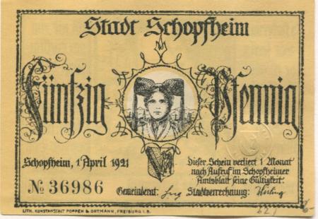 Schopfheim - Stadt - 1.4.1921 - 50 Pfennig 
