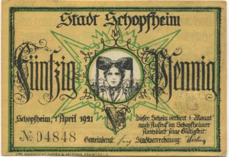 Schopfheim - Stadt - 1.4.1921 - 50 Pfennig 