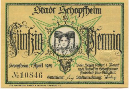 Schopfheim - Stadt - 1.4.1921 - 50 Pfennig 