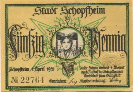 Schopfheim - Stadt - 1.4.1921 - 50 Pfennig 