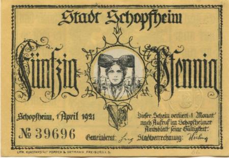 Schopfheim - Stadt - 1.4.1921 - 50 Pfennig 