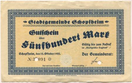 Schopfheim - Stadt - 12.10.1922 - 500 Mark 