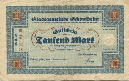 Schopfheim - Stadt - 1.11.1922 - 1000 Mark 