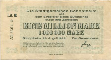 Schopfheim - Stadt - 23.8.1923 - 1 Million Mark 
