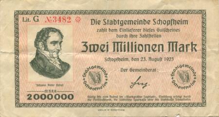 Schopfheim - Stadt - 23.8.1923 - 2 Millionen Mark 