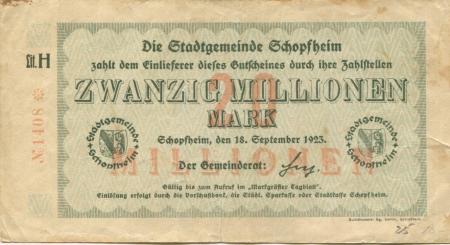 Schopfheim - Stadt - 18.9.1923 - 20 Millionen Mark 