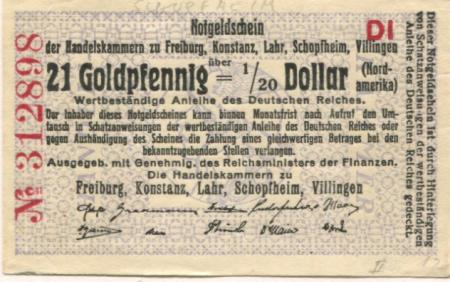 Schopfheim - Handeslskammer - -- - 21 Gold-Pfennig 