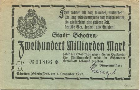 Schotten - Stadt - 1.11.1923 - 200 Milliarden Mark 