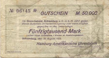 Schramberg - Hamburg-Amerikanische Uhrenfabrik - 16.8.1923 - 50000 Mark 