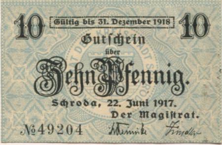Schroda (heute: PL-Sroda Wielkopolska) - Stadt - 22.6.1917 - 31.12.1918 - 10 Pfennig 