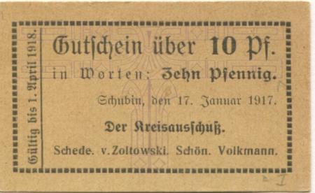 Schubin (heute: PL-Szubin) - Kreis - 17.1.1917 - 1.4.1918 - 10 Pfennig 
