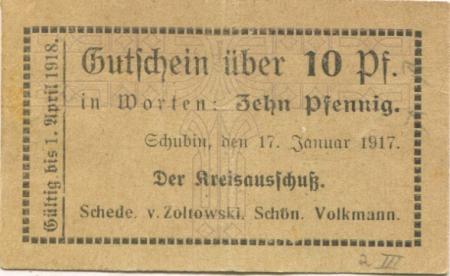 Schubin (heute: PL-Szubin) - Kreis - 17.1.1917 - 1.4.1918 - 10 Pfennig 