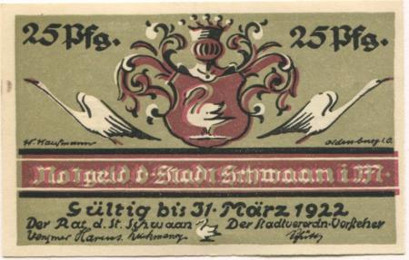 Schwaan - Stadt - - 31.3.1922 - 25 Pfennig 