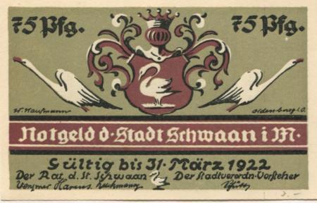 Schwaan - Stadt - - 31.3.1922 - 75 Pfennig 