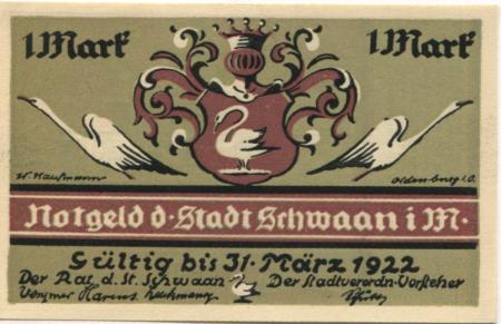 Schwaan - Stadt - - 31.3.1922 - 1 Mark 