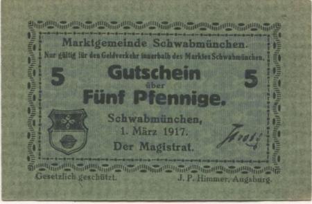 Schwabmünchen - Marktgemeinde - 1.3.1917 - 5 Pfennig 