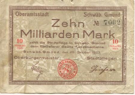 Schwäbisch Gmünd - Stadt - 25.10.1923 - 10 Milliarden Mark 