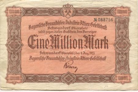 Schwandorf - Bayerische Braunkohlen-Industrie AG - 8.8.1923 - 1 Million Mark 